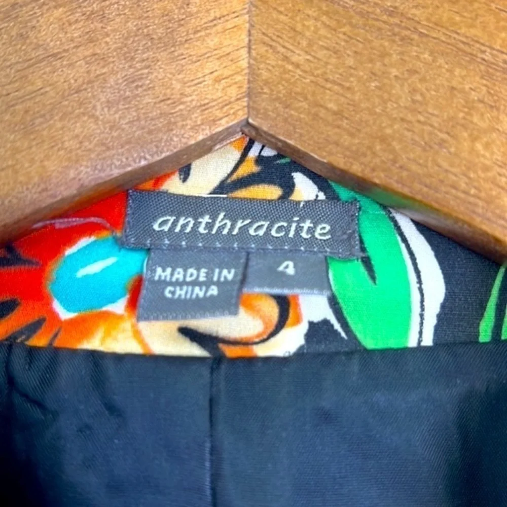 Anthracite - Bright Bold Floral Zip Up Shoulder Pad Blazer Size 4